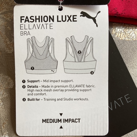 PUMA Fashion Luxe ELLAVATE Athletic Bra Persian Rouge Matte Foil Print Med NWT - Picture 10 of 12